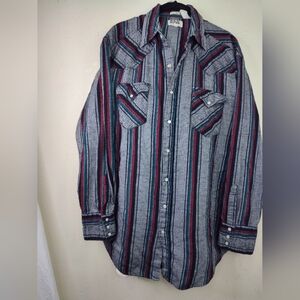 Ely Cattleman Western Rodeo Pearl Snap Button Men XL Tall Cowboy Western Gray V